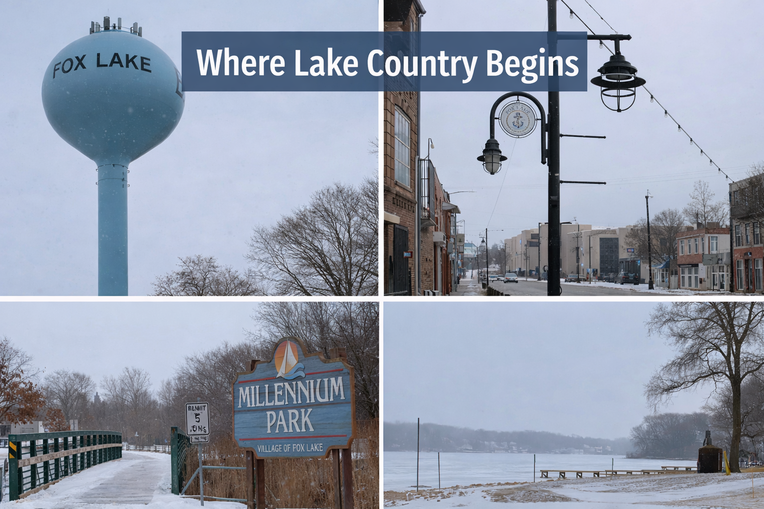 Collage of Fox Lake winter scenes