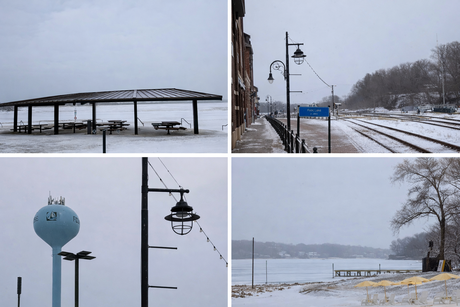 Collage of Fox Lake scenes tied to its rougher-edged legend